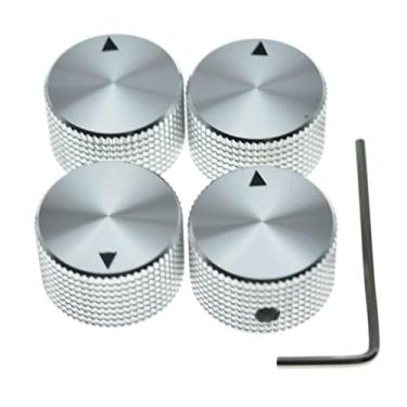 Imagem de 4 puxadores de potenciômetro de alumínio de 25 x 15,5 mm de 1/10.2 cm (6,35 mm) com indicador e parafuso de ajuste para guitarra/baixo/pedal defeituoso/AMPS/pré-amplificadores/equipamentos de áudio