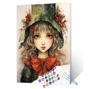 Imagem de Pintura de elfo natalino por número, kit de pintura a óleo faça você mesmo em tela, conjunto de pintura a óleo em tela, tintas acrílicas por números, para adultos, iniciantes, decoração de parede