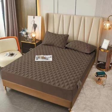 Imagem de Protetor de colchão para cama king / queen respirável macio sem ruído capa contra poeira com bolso profundo para casa, hotel-Brown||California King: 200 x 221 cm (conjunto de 3 peças)