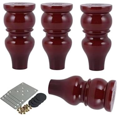 Imagem de Conjunto De 4 Pernas De Móveis De Madeira, Pés De Eucalipto Tipo Cabaça Para Móveis Pernas De Substituição De Madeira Acabadas Para Sofá, Cadeira, Otomano, Banquinho, Mahogany, 15cm 6inch