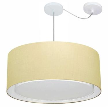 Imagem de Lustre Pendente Cilíndrico Com Desvio De Centro Vivare Md-4317 Cúpula Em Tecido 60x25cm - Bivolt Algodão-crú 127/220v