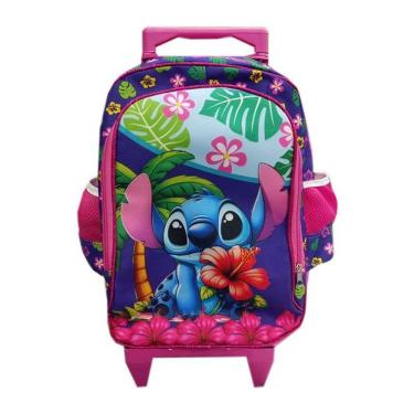Imagem de Mochila Escolar Infantil Com Rodinhas Stitch Flor - Gv Bolsas