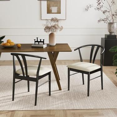 Imagem de Roundhill Furniture Cadeiras de jantar Lavin Wishbone, conjunto de 2, pretas