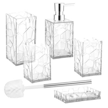 Imagem de ZFLYCANP Conjunto de acessórios de banheiro de acrílico, suporte transparente para escova de dentes, saboneteira, copo de escova de vaso sanitário, fácil de limpar para banheiros, hotéis, casas de