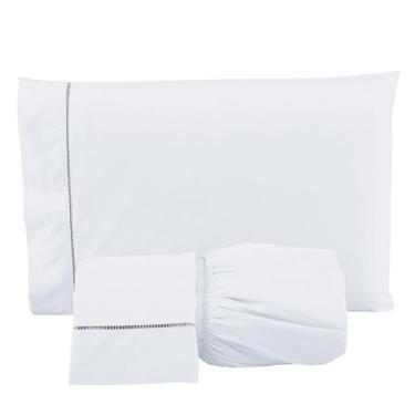 Imagem de Jogo de Lençol Casal 3 Peças Percal 400 Fios 100% Algodão Acetinado Po