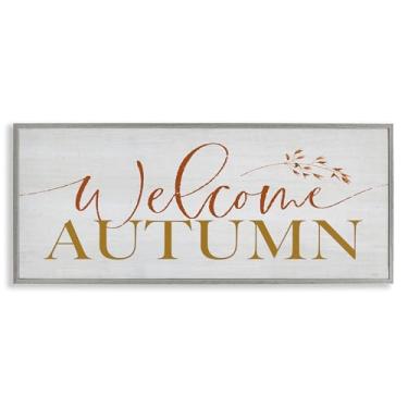 Imagem de Stupell Industries Inviting Welcome Autumn Script Gray Framed Giclee Art, design by Lux + Me Designs, 10 x 24
