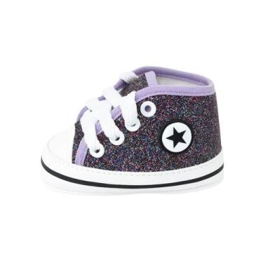 Imagem de Tênis Sapatinho Star Bebê Recém Nascido Cano Alto Com Glitter - Xukinh