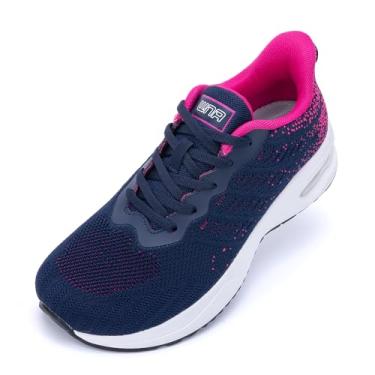 Imagem de RomenSi Tênis feminino de caminhada com bico largo, tênis de corrida atlético, casual, academia, esportivo, para fascite plantar, alívio da dor nos pés, 36-42, A-bluerosered, 7 Wide