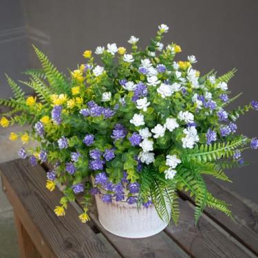 Imagem de BCBLF Flores artificiais ao ar livre, 12 pacotes de flores falsas anti-UV para decoração, decoração de outono e outono, plantas de flores artificiais resistentes para plantador, samambaia branca e