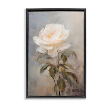 Imagem de Stupell Industries White Rose Close Up Black Framed Floater Canvas Wall Art, design by Creative Studio, 25 x 17