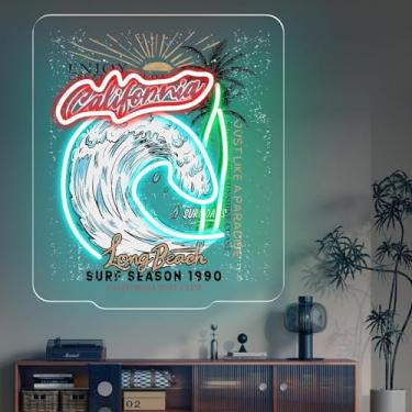 Imagem de Neonawall California Surfing Neon Sign for Wall Decor Beach Light Up Letters Business Led Sign Birthday Party Gifts Led Decorative Night Signs Room Decoration Surf Party Signs for Home Bedroom Travel