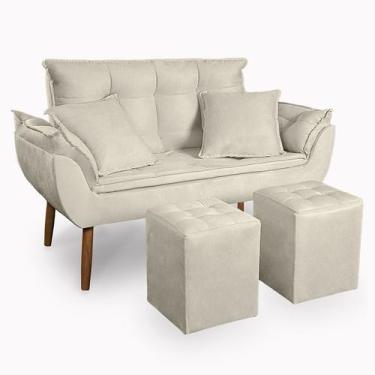 Imagem de Kit Poltrona Decorativa Namoradeira 2 Puffs Quadrado e 2 Almofadas Sue