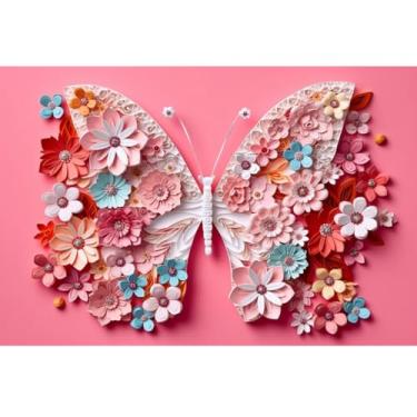 Imagem de Pano de fundo de borboleta rosa - Fundo de borboleta estilo corte de papel 3D para chá de bebê, aniversário, noivado, decoração de festa de bolo, banner de mesa (1,8 x 1,2 m)