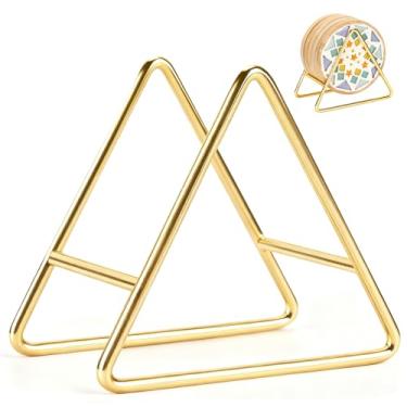 Imagem de Joyclub Porta-copos triangulares de 10 cm, dourado, ferro, metal, para armazenamento de porta-copos redondos e quadrados, serve para 5 peças