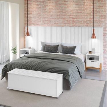 Imagem de Conjunto Cabeceira King/Casal - Baú + Mesa de Cabeceira Branco