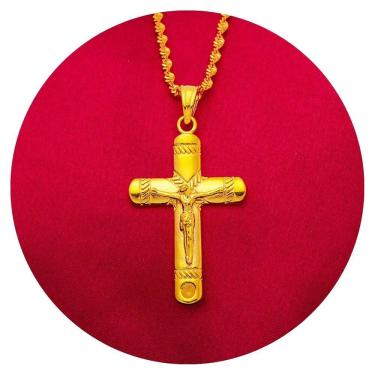 Imagem de Colar Crucifixo Dourado Banhado a Ouro Religião Fé Deus