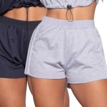 Imagem de KIT 2 Short Gringa Moletinho WLS Modas Cós Alto Blogueira Moda Casual,