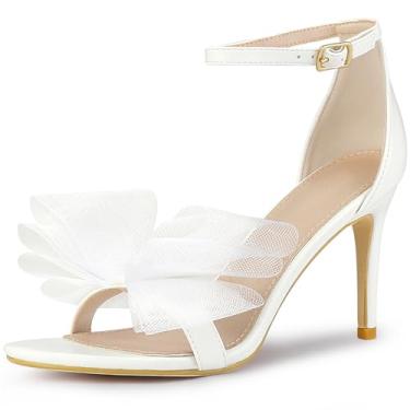 Imagem de Perphy Sandálias femininas de salto alto com tira no tornozelo e salto agulha, Branco, 37