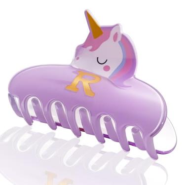 Imagem de Fohufo Grampos de cabelo para meninas - presentes de Natal para meninas, grampos de garra de unicórnio com inicial fofos, grampos de cabelo duráveis, presentes de unicórnio de Natal para meninas de 6