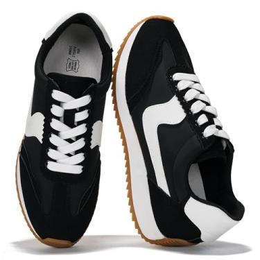 Imagem de Project Cloud Tênis feminino leve com cadarço com palmilhas de espuma viscoelástica – Sapatos femininos modernos – Tênis feminino antiderrapante e confortável (Madison), Preto, 38