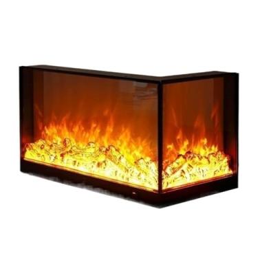 Imagem de Lareira Decorativa Lareira elétrica em formato de L, lareira embutida/montada na parede, decorativa LED com controle remoto