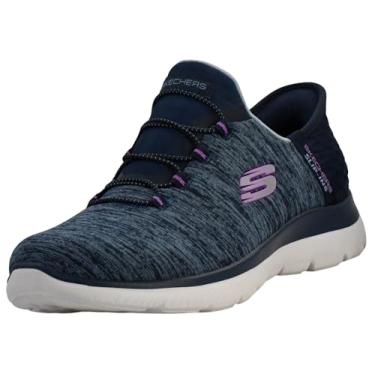 Imagem de Skechers Tênis feminino Summits Dazzling Haze Hands Free Slip In Seakers, Azul-marinho e roxo, 9 X-Wide