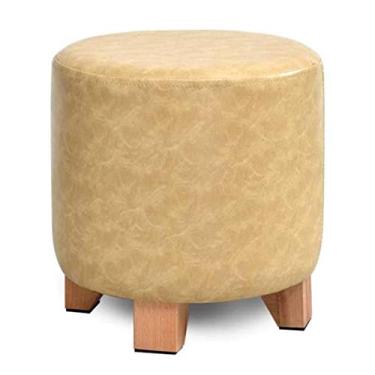 Imagem de FTOQWZXV Banqueta dobrável para apoio de pés otomano, banco redondo para descanso de pés, banquinho portátil estofado de madeira, assento acolchoado para casa, sala de estar, quarto (bege grande)