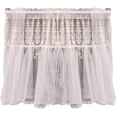 Imagem de Cortina de meia cortina translúcida, cortina para janela de cozinha, varão, bolso de varão, cortina de renda meia saia para decoração de porta de cozinha de banheiro, cortinas curtas, 1 peça L x A 200