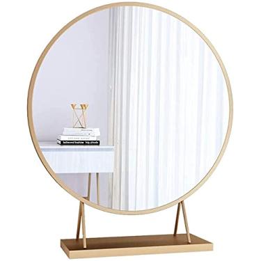 Imagem de Decoração de parede de metal para casa, espelho de parede espelho de maquiagem de banheiro espelho redondo para mesa, espelho de banheiro com moldura de metal nórdico, espelho de maquiagem com