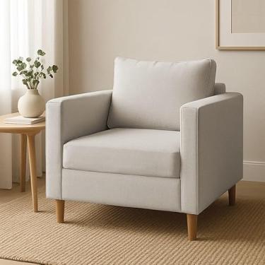 Imagem de Poltrona Para Sala de Estar Cadeira Estofada Grande Moderna Luxo Consultório Escritório Recepção (Linho Bege)