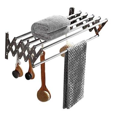 Imagem de Prateleira de toalha de aço inoxidável suporte de toalha de parede suporte de toalha de banheiro suporte de armazenamento de hotel dobrável 6 varetas/48-77 cm (80 cm)