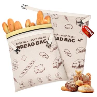 Imagem de YARRAMATE Sacos de pão de cera de abelha para fermento caseiro, sacos de armazenamento de alimentos de linho reutilizáveis com zíper para manter o pão fresco, grande seguro para freezer e recipientes