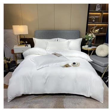 Imagem de Jogo de cama branco de luxo conjunto de capa de edredom e fronhas conjunto de edredom branco queen (solteiro branco)