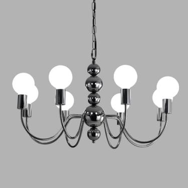 Imagem de YQSLQZZ Lustre de satélite artificial, luminária pendente de sala de jantar preta de meados do século com sombra de vidro, luzes de teto penduradas na ilha da cozinha, para sala de estar corredor