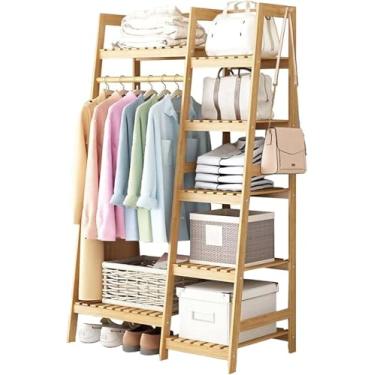 Imagem de Cabideiro De Bambu, Cabideiro Multifucional Com 7 Prateleiras E Sapateira, 1 Ganchos Laterais, Capacidade Máxima De 100 Kg