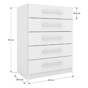 Imagem de Cômoda com 5 gavetas de mdf na cor branca - P&F PLANEJADOS 