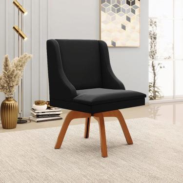 Imagem de Cadeira Decorativa Sala de Jantar Base Giratória de Madeira Firenze Veludo Preto/Natural G19 - Gran Belo