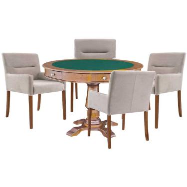 Imagem de Mesa de Jogos Carteado Victoria Tampo Reversível Amêndoa com Kit 4 Cadeiras Vicenza Nude - Gran Belo