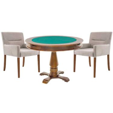 Imagem de Mesa de Jogos Carteado Victoria Redonda Tampo Reversível Amêndoa 2 Cadeiras Vicenza Nude - Gran Belo