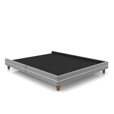 Imagem de Cama Avulsa para Colchão King Torres Pés em Madeira Veludo Cinza G91 - Gran Belo