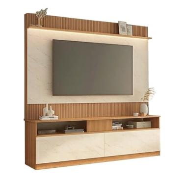 Imagem de Rack com Painel Ripado para Tv 70 Polegadas Rio Branco Manchester/Mármore