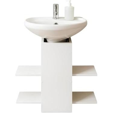 Imagem de Gabinete De Banheiro Armário Pia De Coluna Com 4 Prateleiras Para Organização