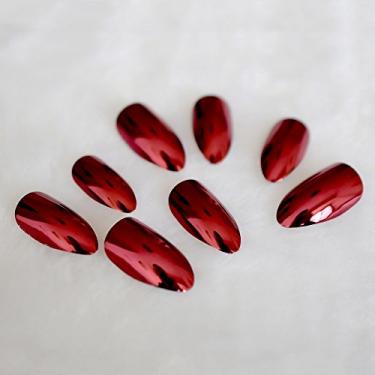 Imagem de Pregos metálicos de pressão, unhas falsas de metal, unhas de pressão de cor vermelha chinesa, unhas adesivas reutilizáveis para presente de mulheres e meninas, kit de cola de geleia nas unhas, 24