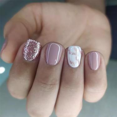 Imagem de Kit de unhas de pressão quadrado curto glitter falso cola em unhas com design de mármore para mulheres cobertura completa acrílico artificial falso bastão na unha para uso diário, casamento, 24 peças
