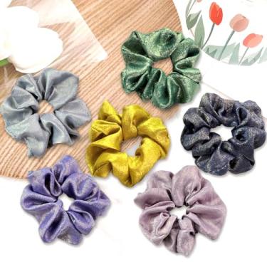 Imagem de Pacote com 6 laços de cabelo decorativos com glitter, elásticos de cetim para mulheres, macios que seda para cabelo, gravatas modernas e faixas para penteados grossos