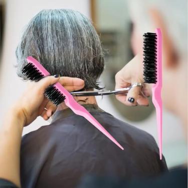 Imagem de Pente de cabelo de três fileiras - pente de plástico com várias fileiras para salão de beleza e uso doméstico, ferramenta profissional de separação e provocação de cabelo (rosa)