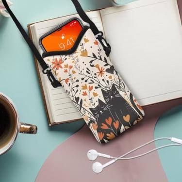 Imagem de Bolsa transversal para celular feminina pequena bolsa de ombro mini carteira para celular bolsa de compras, Flor de gato preta