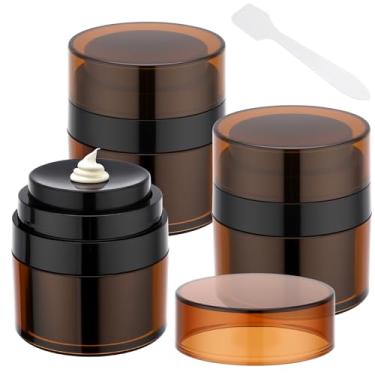 Imagem de Segbeauty Mini frascos de bomba sem ar recarregáveis de 14,2 g para loções, 3 recipientes de creme âmbar para viagem, frasco vazio, frasco pequeno a vácuo de 15 ml, frascos dispensadores de bomba para