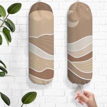 Imagem de 2 peças de porta-sacolas plásticas minimalistas boho da lua para sacolas de supermercado, suporte de parede reutilizável, suporte organizador para armário de cozinha, presentes de inauguração de casa