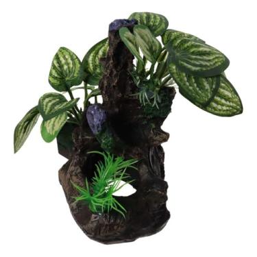 Imagem de Decorações de caverna de aquário de resina de aquário com enfeites de casa de esconderijo oco para escalada e esconder almofada de folhas betta para refúgio de peixes pequenos